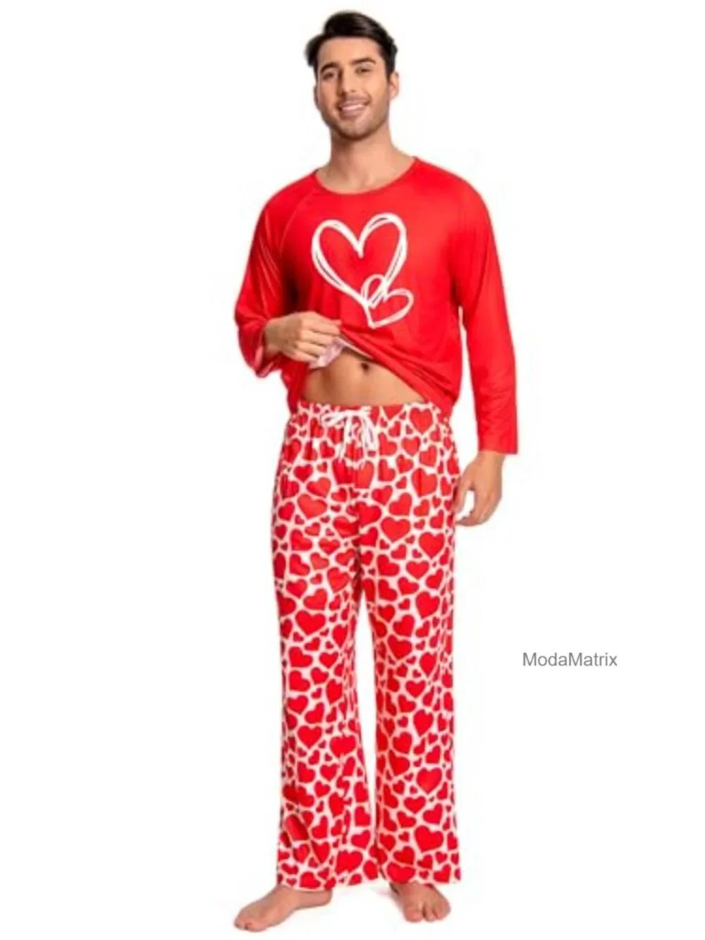 Matching Pajama Set for Couples Long Sleeve Sleepwear Pockets
